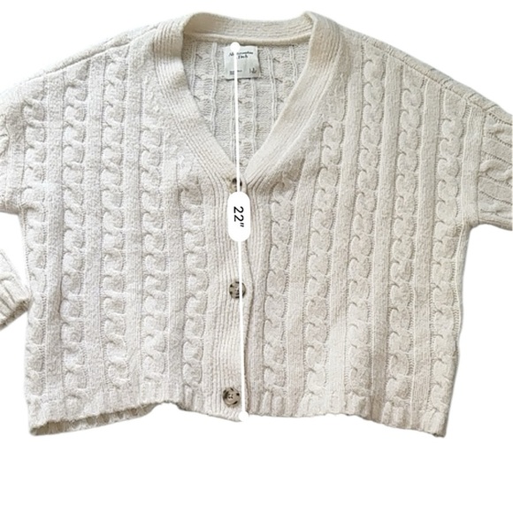 Abercrombie & Fitch Women’s S Cable Knit Button Cardigan Ivory Heavyweight Cozy - Picture 7 of 8